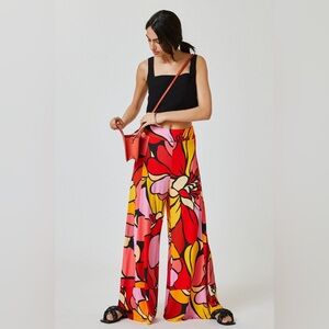 Farm Rio Wide Leg Floral Pants Red Motif Size PS Pristine